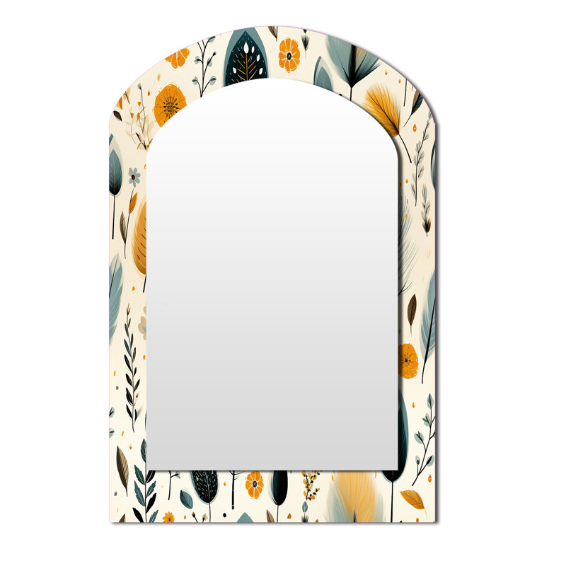 Nature Inspired Wanderer Boho Pattern - Botanical Asymmetrical Decorative Wall Mirror, Boho Arch Mirror, Printed Metal Art
