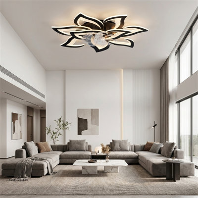 10-Blade Ceiling Fan With Light And Remote Control, 32-Inch Black Recessed Ceiling Fan, 6 Speed Settings, 3 Light Colors, Suitable For Kitchens And Bedrooms