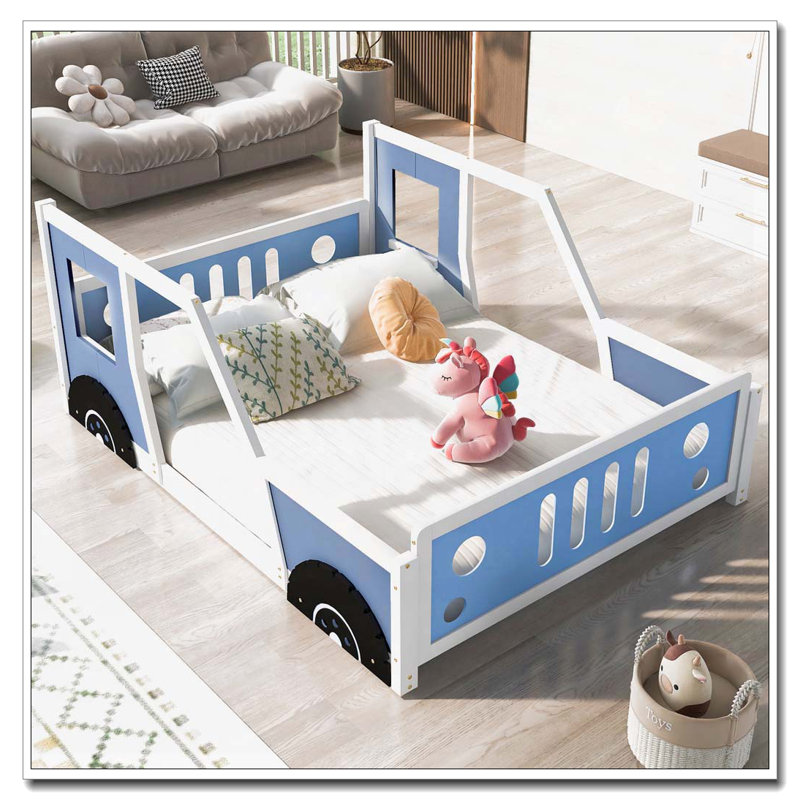 Car-Shaped Platform Bed with Wheels, Blue
