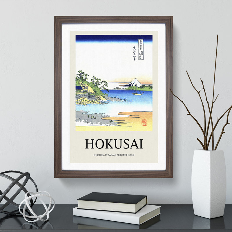 Enoshima In The Sagami Province by Katsushika Hokusai - Single Picture Frame Print, Walnut Framed, 36cm H x 27cm W x 2cm D
