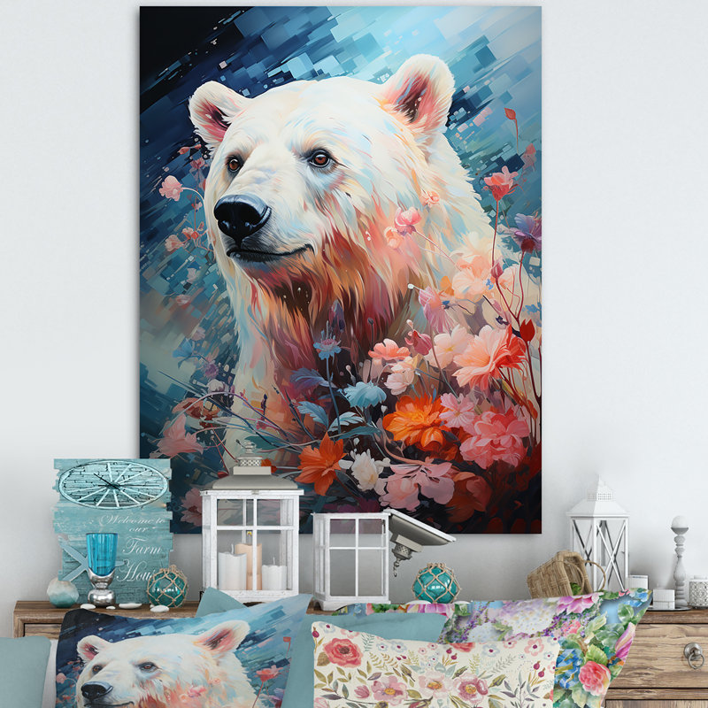 Ours polaire pastel sérénité sur toile, H 20 po x l 12 po x P 1 po, Toile tendue