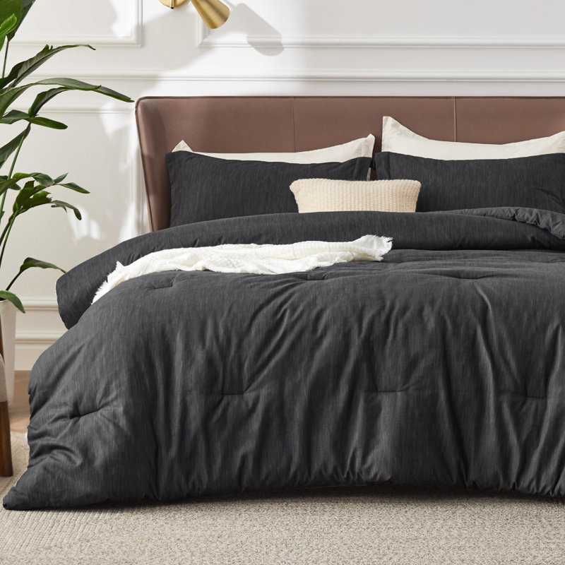 Bedsure Cationic Dyed Printed Comforter Set, Black, Twin Comforter + 1 Twin Sham