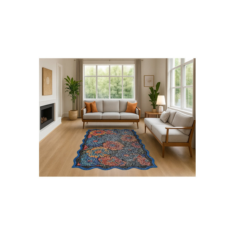 Tapis vert tissé à motif floral lavable Mosso, 2'6" x 4'11"