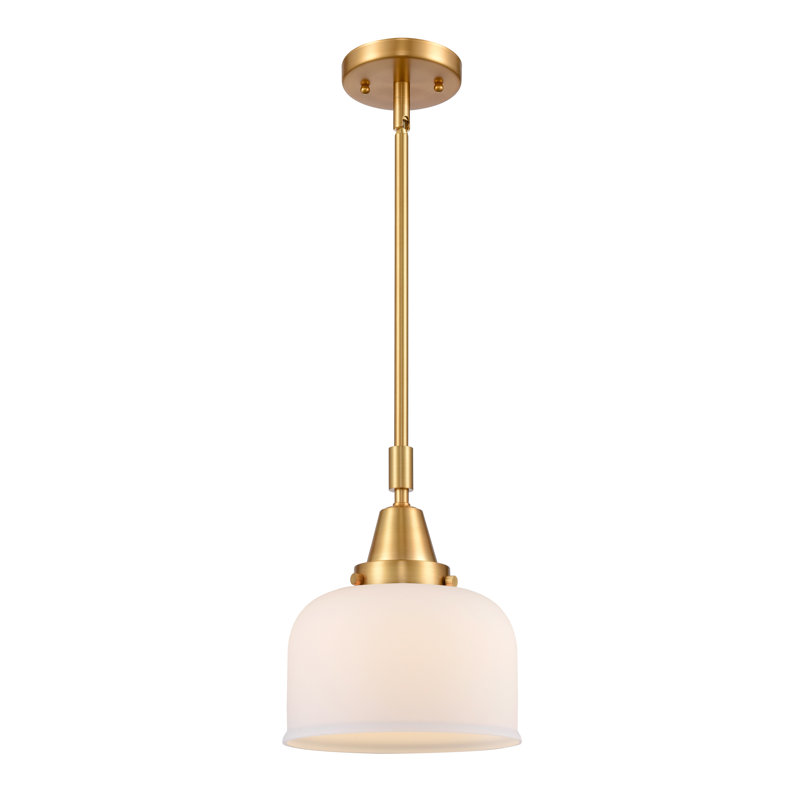 Luminaire suspendu en forme de cloche à 1 lumière Lesher, Blanc mat, H 44,12 po x l 8 po x P 8 po, Or satiné
