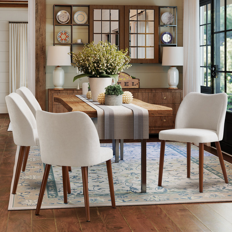 48cm Wide Contemporary Dining Chair with Solid Walnut Wood Legs & Ergonomic Back (Set of 4), 4, Beige