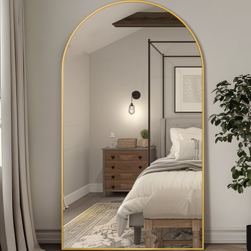 Arched  Metal Oversized Full-Length Mirror, Gold, 81" x 41"