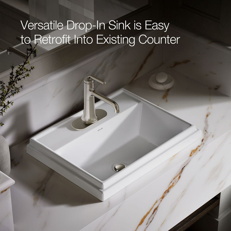 Tresham® Ceramic Rectangular Drop-In Bathroom Sink with Overflow, Black, Single