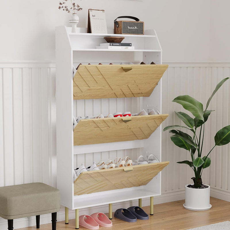 Armoire à chaussures étroite avec 3 tiroirs, rangement pour chaussures autoportant