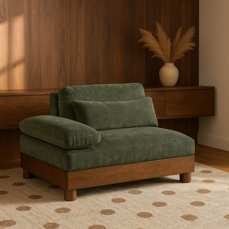 Fauteuil modulaire revêtu de tissu en chenille Turin, Tissu chenille vert, Brun