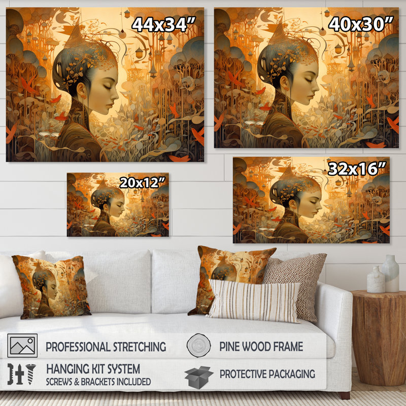 «Autumn Goddess Dreams I», reproduction sur toile, 34" H x 44" W, Cadre flottant blanc