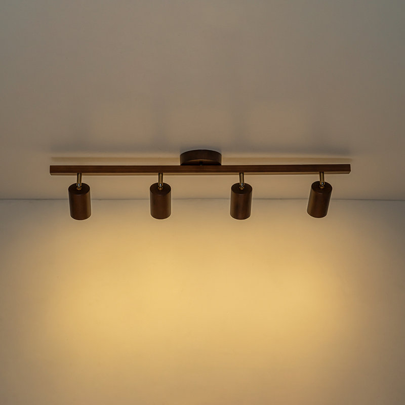 4-Light Linear Semi Flush Mount Track Lighting in Walnut Wood Finish 