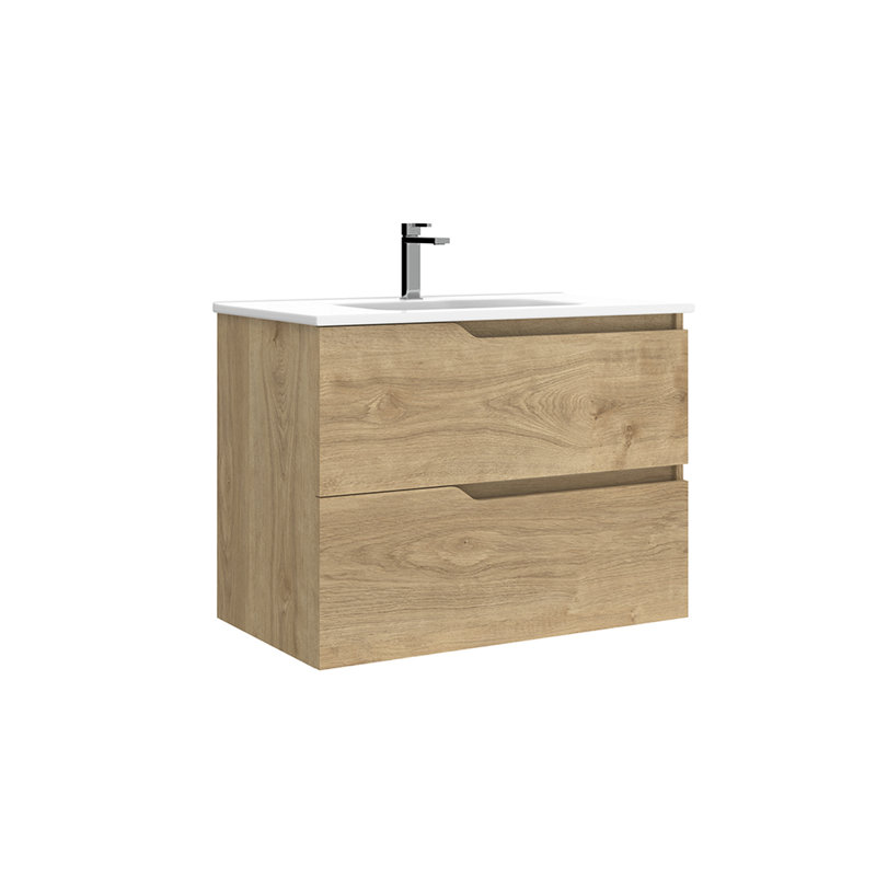 Menta Wall-Mounted Single Bathroom Vanity Set, Natural Oak, 24"
