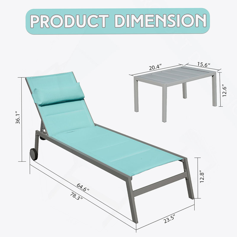 Ensemble de 3 chaises longues d'extérieur pour le patio, Sarcelle