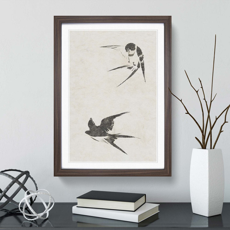 Two Swallows by Sakai Hoitsu - Picture Frame Painting Print, Walnut Framed, 48cm H x 36cm W x 2cm D