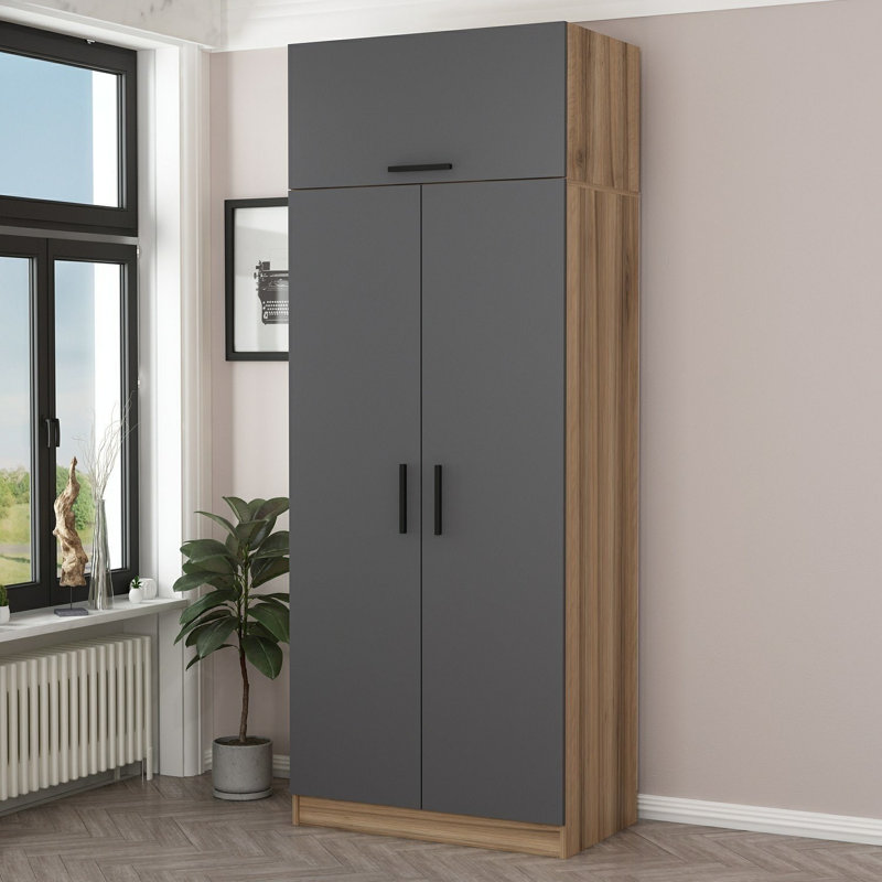 Armoire moderne anthracite 35,4 po x 92,5 po x 20,5 po | 100% panneau de particules enduit de mélamine, épaisseur: 0,7 pouce | Conception élégante de couleur unie, étagère spacieuse avec une capacité de 11 lb, parfaite pour les chambres contemporaines et les solutions de rangement
