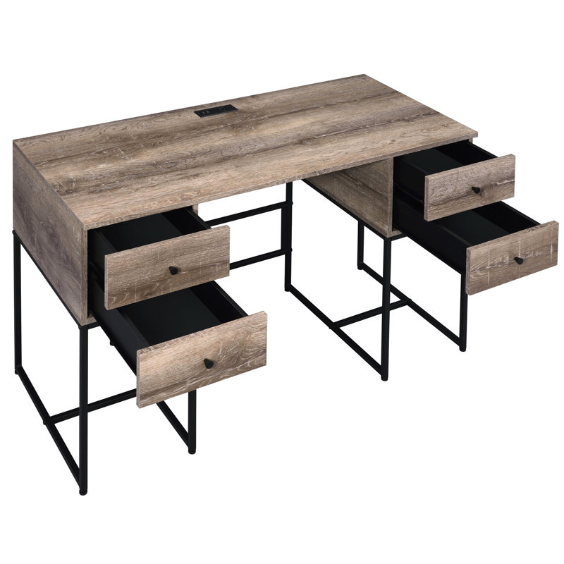Bureau 4 dans un style chêne rustique - Finition noire avec compartiment d'écriture moderne Port / Work chêne / noir