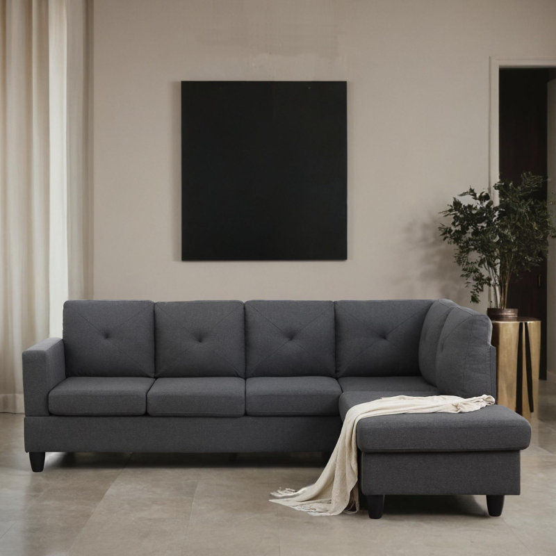 Canapé modulaire de 96 po faisant face à la droite avec méridienne, Mélange de lin gris foncé