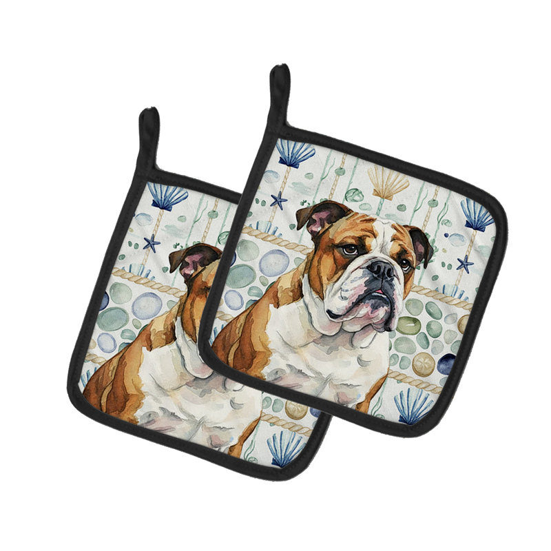 Paire de poignées en verre de mer Brindle and White English Bulldog Coastal