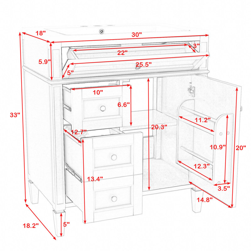 Clista Bathroom Vanity with Top Sink and 2 Drawers and a Tip-out Drawer, Blue