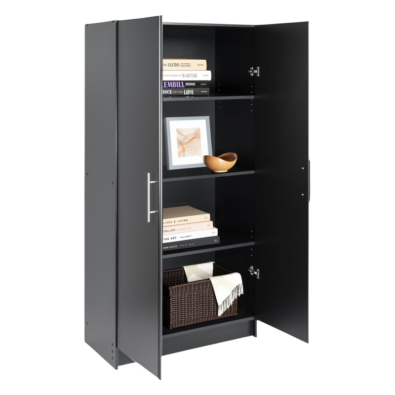 Watse 65" H Storage Cabinet, Tall Garage Storage Cabinet, 2-Door Freestanding Bathroom or Kitchen Pantry Cabinet with Adjustable Shelves, 16" D x 32" W x 65" H, Black