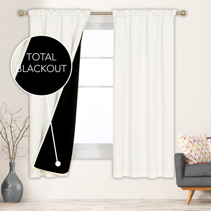 Deconovo 100 Percent Blackout with Liner Rod Pocket Curtain Panel Pair, 52" W x 45" L, Cream