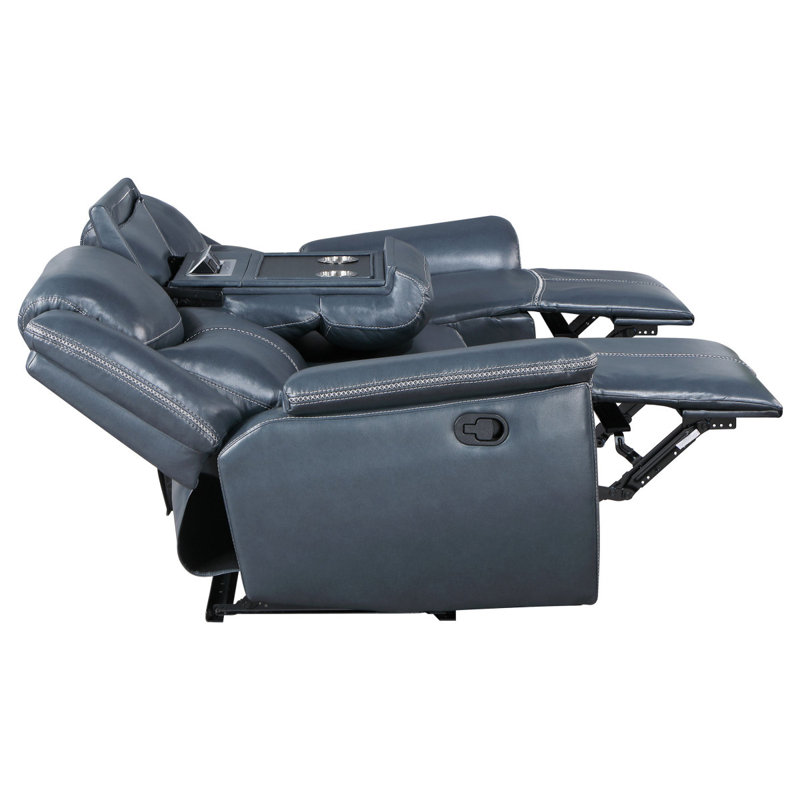 Stanwicke Blue Motion Reclining Sofa With Drop Down Table