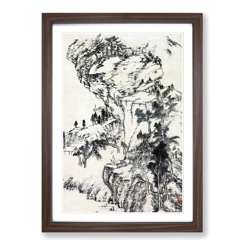 Landscape View by Bada Shanren - Picture Frame Painting Print, 65cm H x 48cm W x 2cm D, Walnut Framed