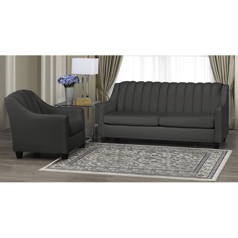 Ensemble de salon 2 pièces Canvey, Cuir assorti gris anthracite