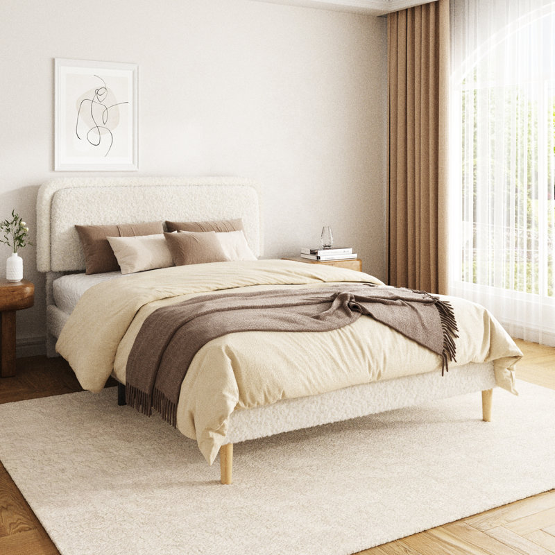 Base de lit plateforme rembourrée Elarza, Beige, Full