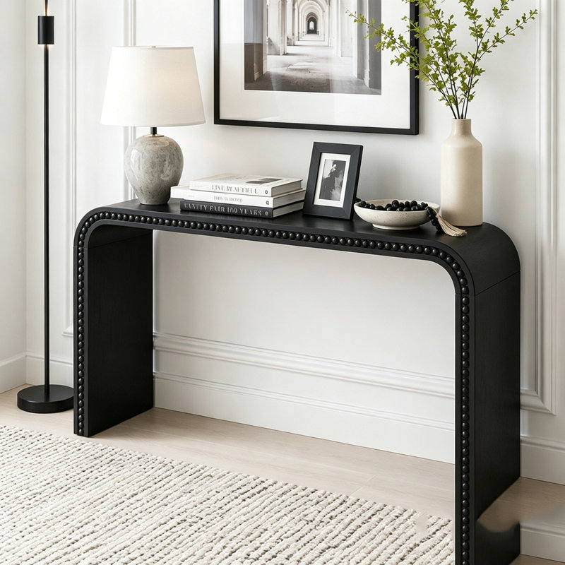 Console, table d'entrée de 59 po, table de style cascade courbée, Black