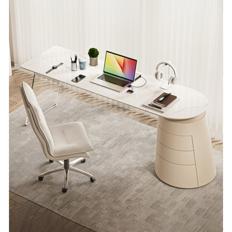 Bureau italien avec plateau en pierre frittée et armoire de rangement, 29.92" H x 72.83" W x 19.69" D