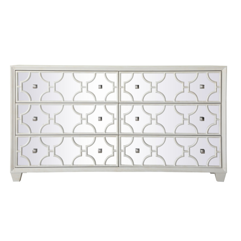 64" W 6-Drawer Glass Solid and Manufactured Wood Dresser, Antique White