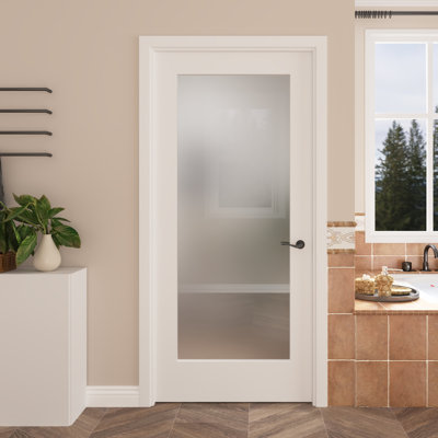 Panneau de porte intérieure 36 po x 80 po à 1 panneau en verre trempé givré blanc apprêté composite