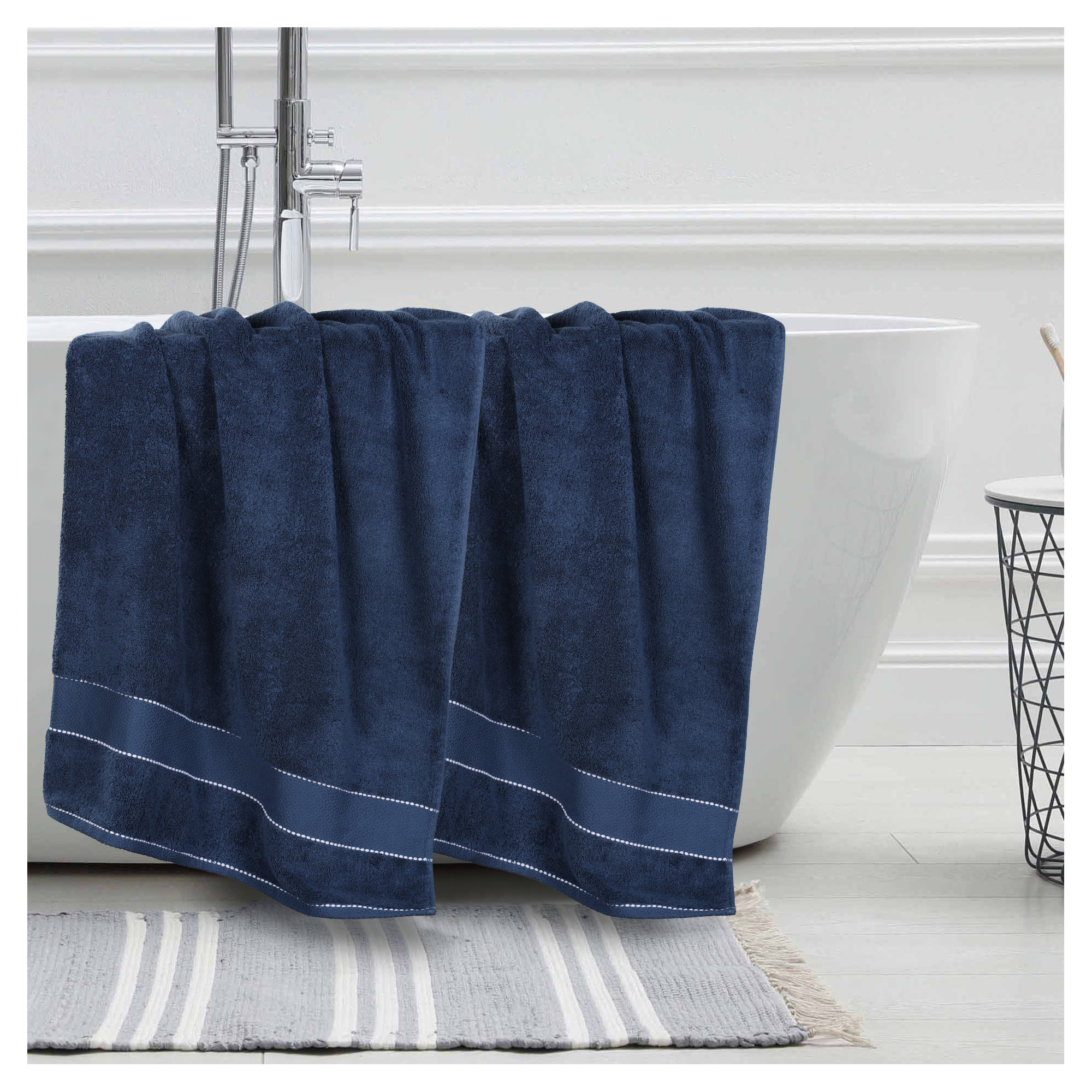 Abrianna Egyptian Giza Cotton Bath Sheet, Navy Blue