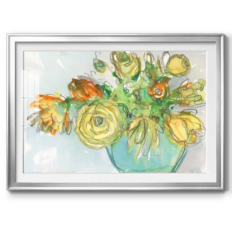 Impression florale printanière avec cadre en I et verre biseauté mat, Argent, H 30 po x l 44 po x P 1,5 po
