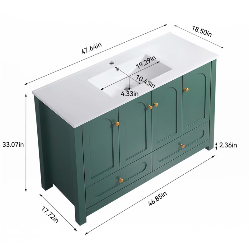 Bathroom Vanity With Ceramic Sink Combo, Green