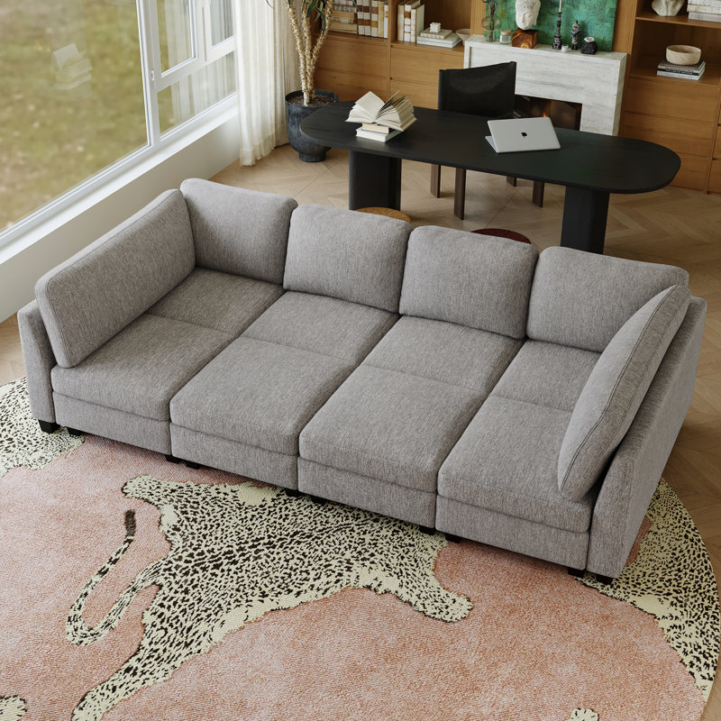 Grand canapé, canapé-lit modulaire rembourré en velours givré d'une profondeur de siège de 35 pouces avec housse de coussin amovible