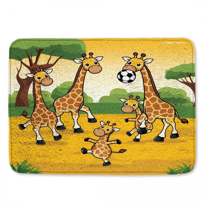 Tapis de bain girafes jouant au soccer, L 34 po x L 21 po