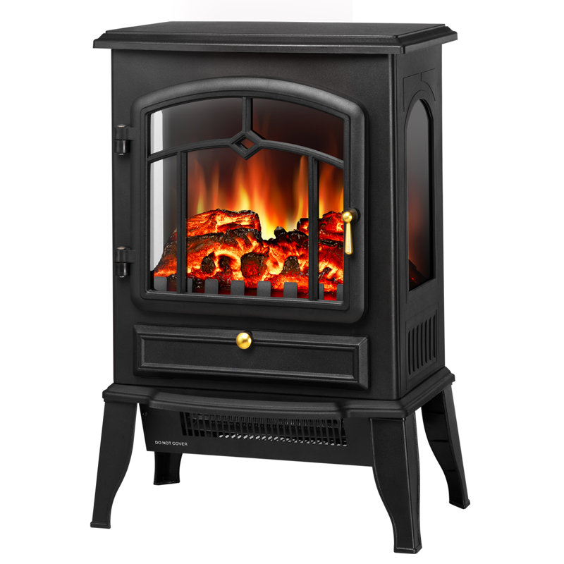 Winston Porter 15" Freestanding Fireplace Stove Heater With Realistic Flame For Home Office With Realistic Log Flame Effect, Adjustable Flame Effect/Brightness/Heating Mode, Overheating Safe Design