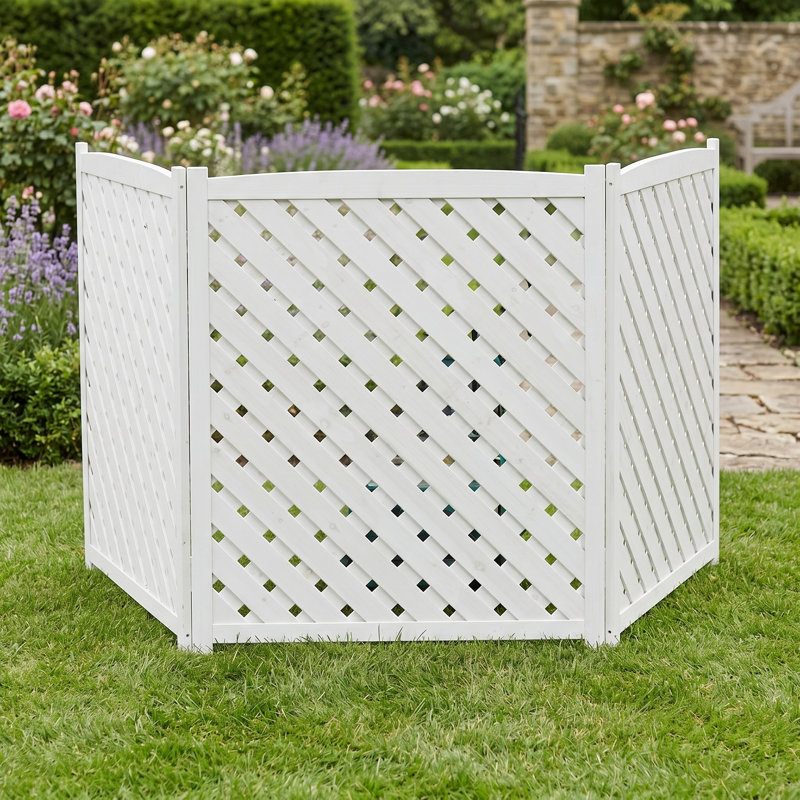 Écran d'intimité 3 panneaux AC, couverture de clôture en bois massif pour climatiseur, l 32 po x H 38 po, Blanc