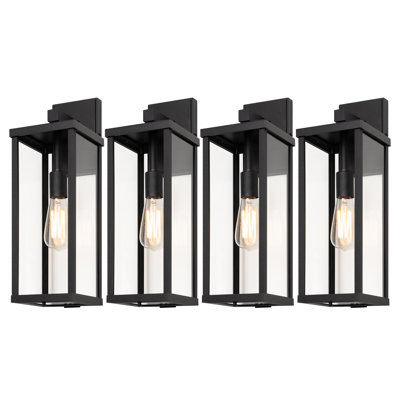 Classic Outdoor Wall Sconce 1 Light with Dusk to Dawn in Matte Black Rectangular