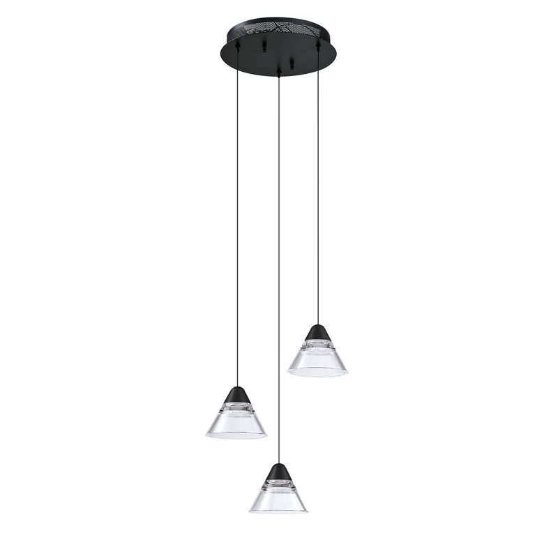 Luminaire suspendu 3 lumières DEL Zaraan, Noir