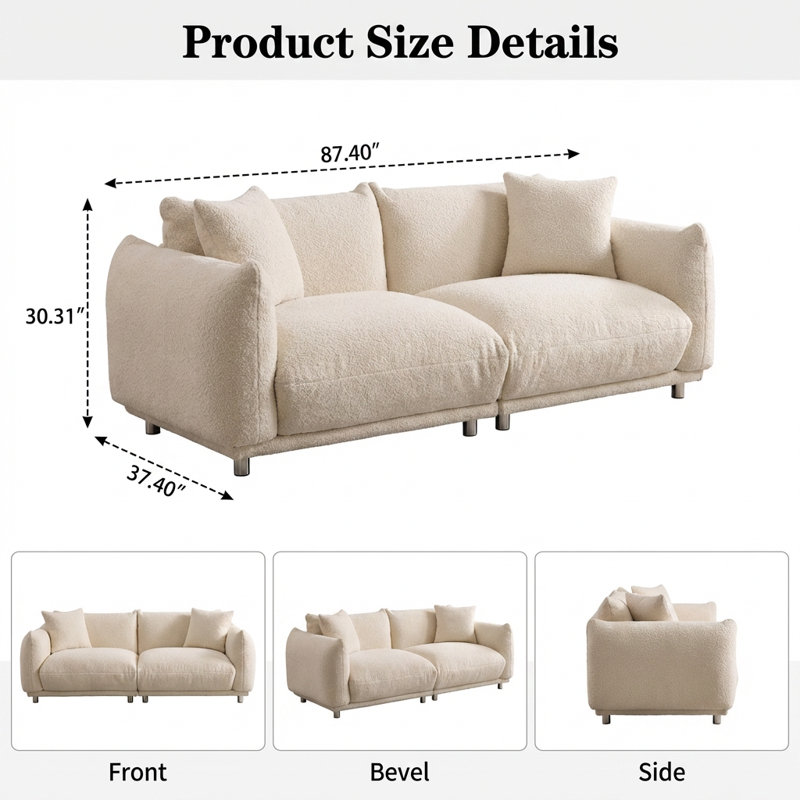 Comfortable 3-Seater Sofa, Durable Upholstered Seating with High Resilience Cushions, Stable Solid Frame
