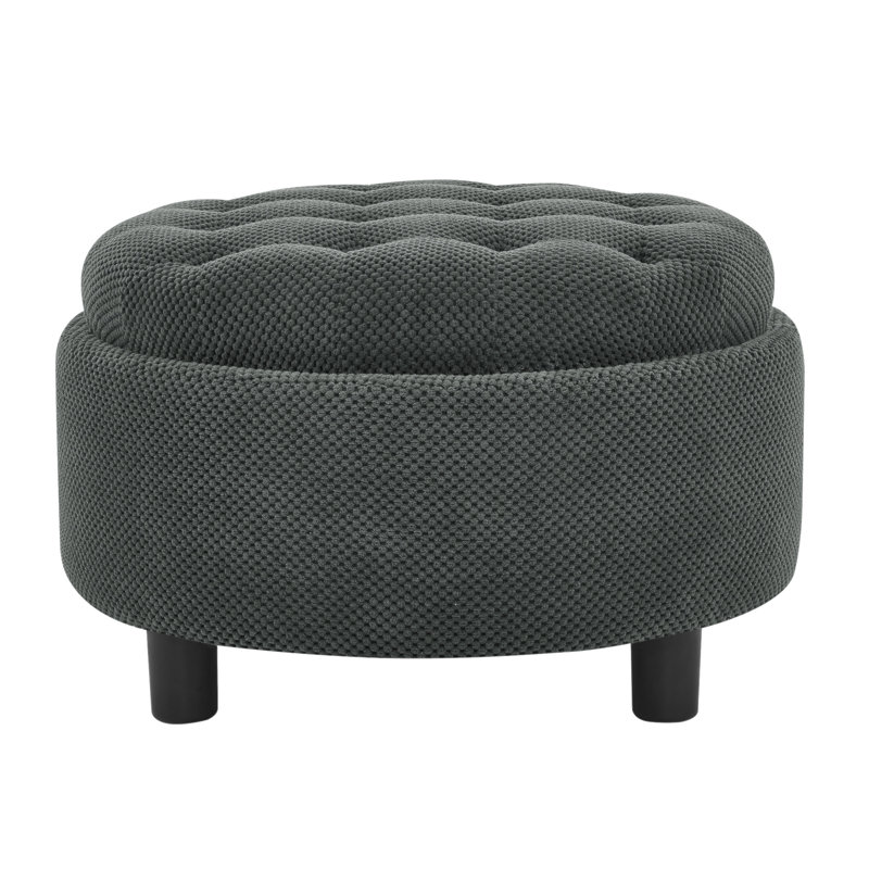 Repose-pieds rond avec rangement de 25 pouces avec plateau, table basse ronde en tissu capitonné moderne avec rangement, repose-pieds rembourré avec plateau amovible pour le salon, la chambre à coucher