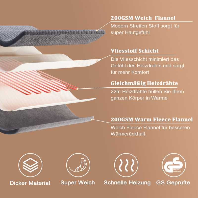 180 cm x 130 cm Soft Flannel Heated Blanket