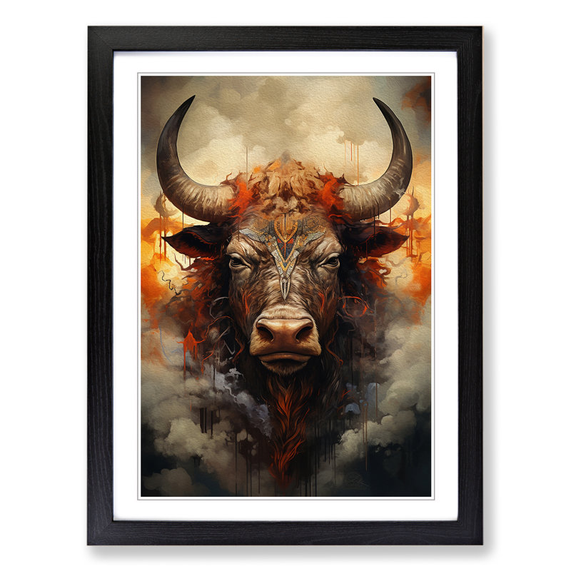Buffalo Symbolism - Single Picture Frame Print on Wood, Black Framed, 34cm H x 25cm W x 2cm D