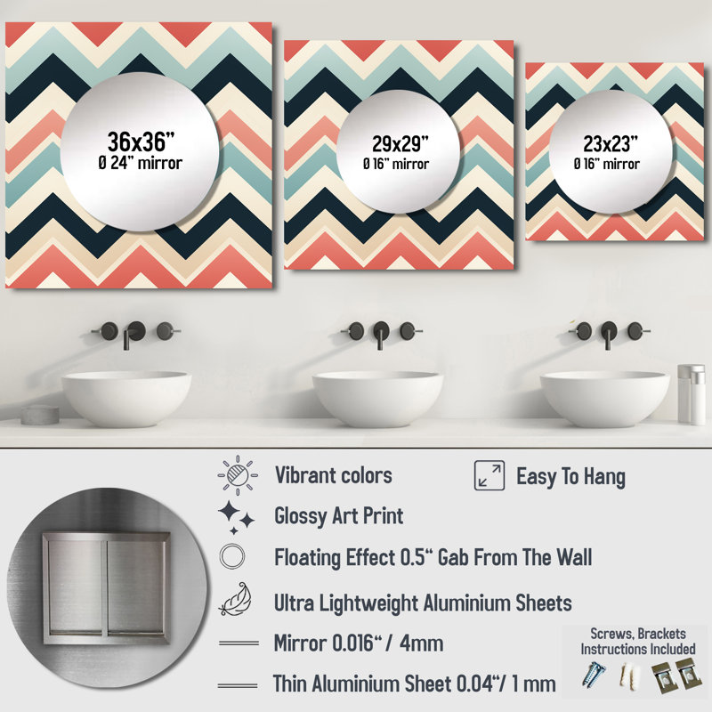Art de miroir mural de salon doux multicolore à chevrons I - Glam, 23 po x 23 po