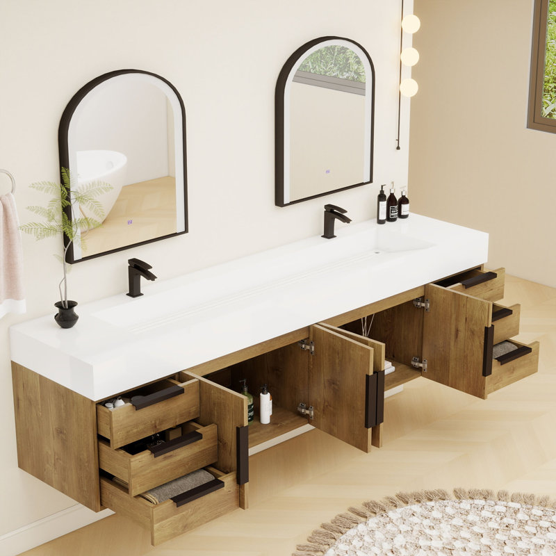 Jessica 83.5'' Wall Mounted Double Bathroom Vanity Base Only, Teak Oak