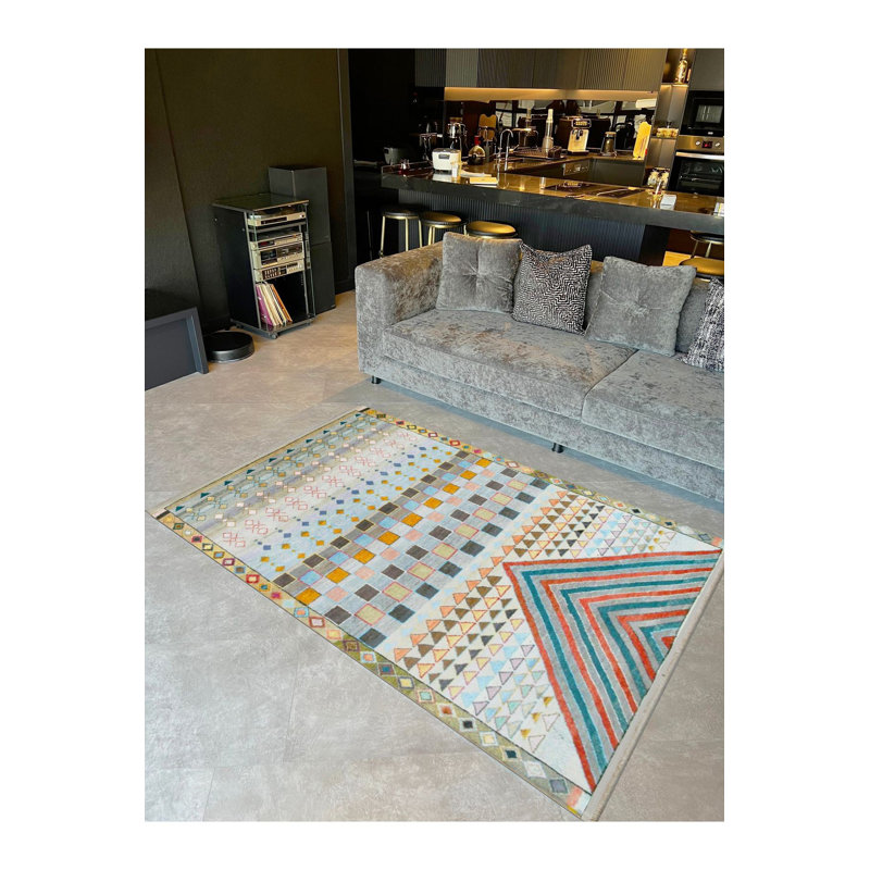 Tapis décoratif délavé à la machine à motif géométrique multicolore de la collection Barcelona