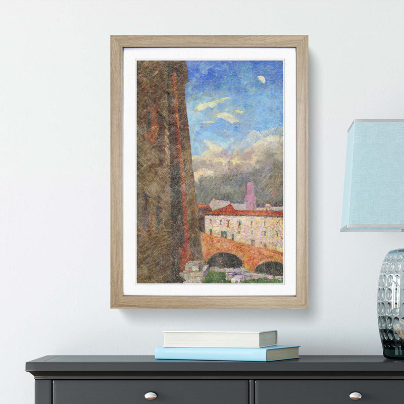 View of the Bridge by Fujishima Takeji - Framed Print, 48cm H x 36cm W x 2cm D, Oak Framed